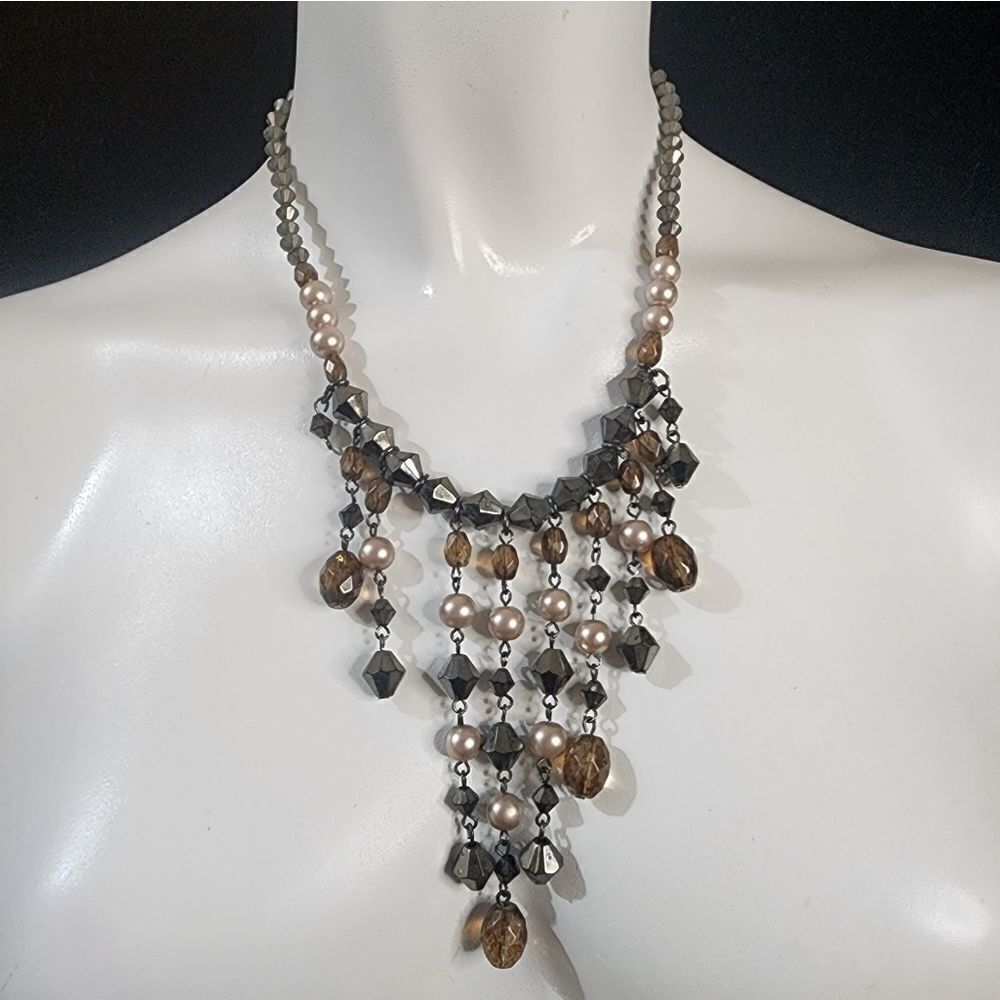 Lane Bryant Gray, Cream, & Brown Beaded Dangling Necklace